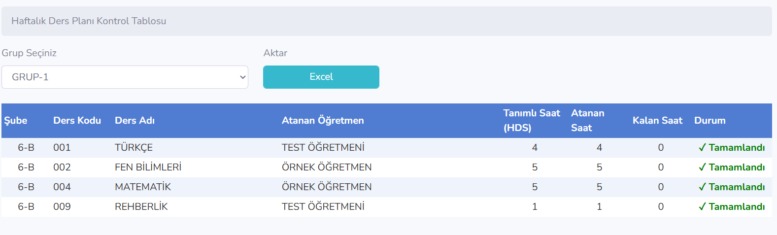 Okul Connect Haftalık Ders Planı Detay Görünümü